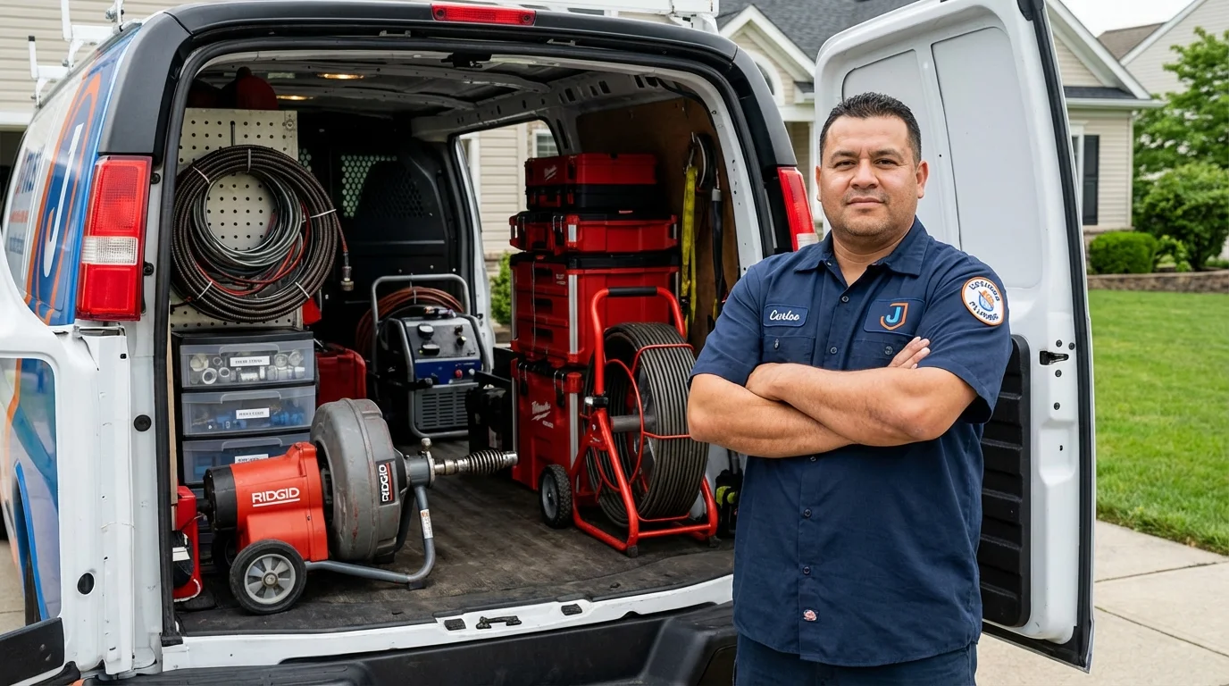 Professional drain cleaning equipment and Johns Plumbing LLC plumber in Clio