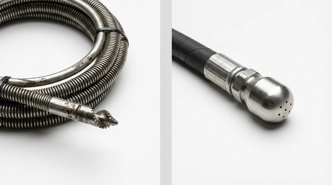 Drain snake cable and hydro jetting nozzle used for drain cleaning in Clio, AL