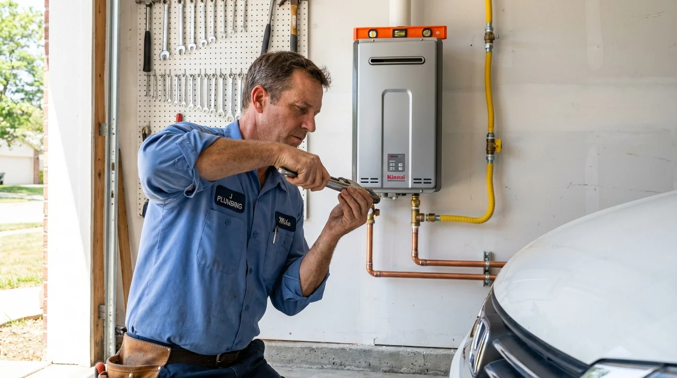 Tankless water heater installation by a Johns Plumbing LLC plumber in Clio